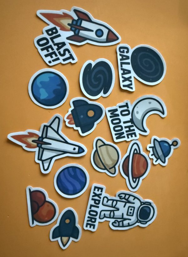 Naklejki wodoodporne, wycięte – rakiety, astronauta, planety