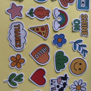 Naklejki wodoodporne, wycięte – kawaii retro, pizza, kwiaty