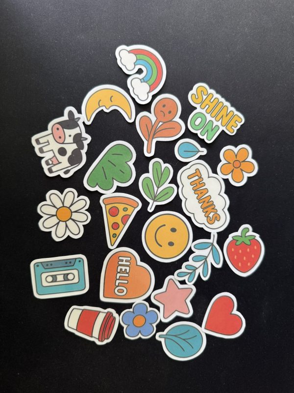 Naklejki wodoodporne, wycięte – kawaii retro, pizza, kwiaty