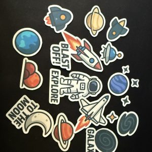 Naklejki wodoodporne, wycięte – rakiety, astronauta, planety